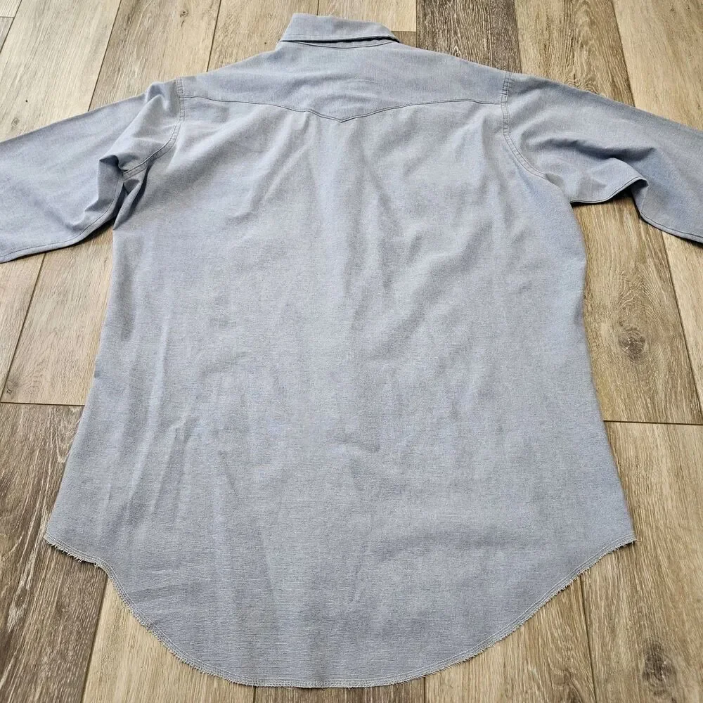 Wrangler Vintage Chambray Light Blue Denim Pearl Snap Western Shirt Men's Large